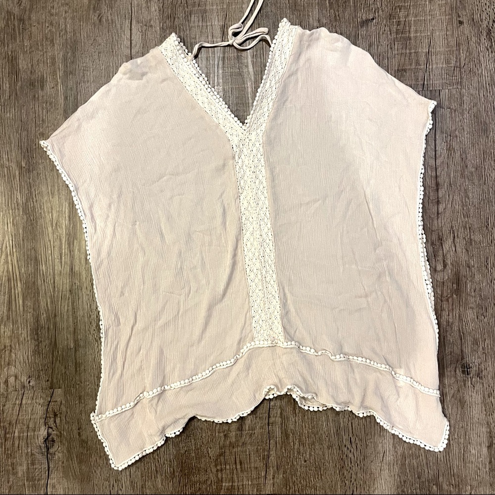 Cream Oversize Flowy Top with Crochet Detail - S